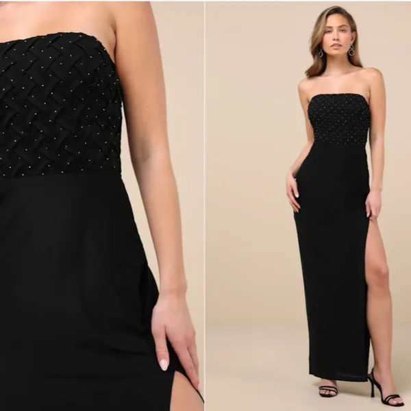 LULU's Chic Prom Wedding Sexy Rhinestone Holiday Party New Years Sparkle Maxi - Image 3