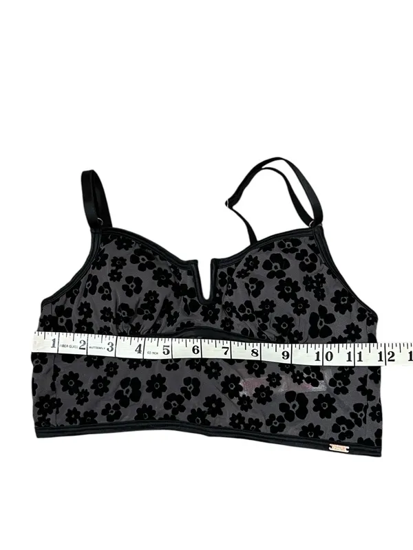 PINK Victoria's Secret Black Floral Mesh Notch V Crop Top Bralette Cami Bra XS - Image 4