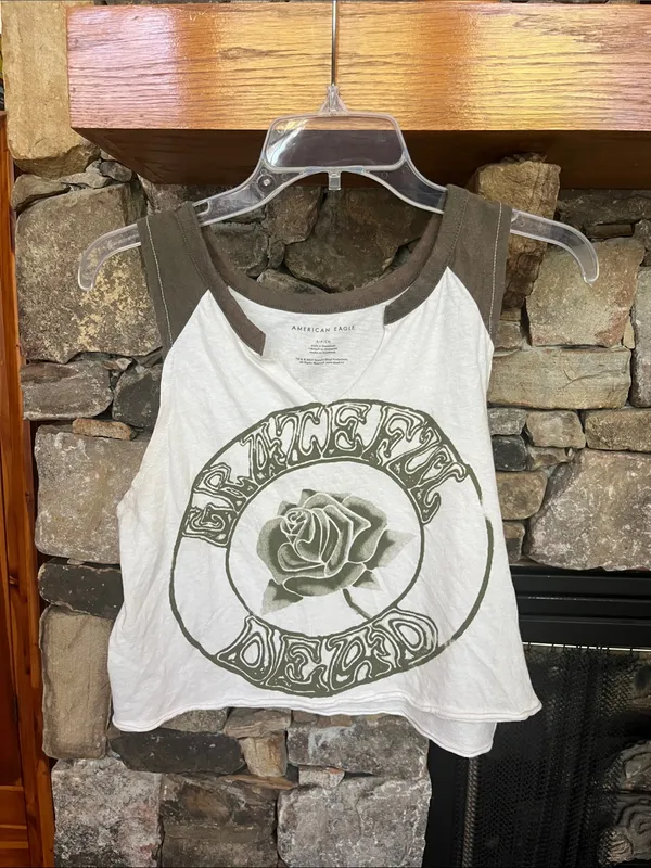 American Eagle Grateful Dead Crop Top Beach Lightweight White with Green - Image 6