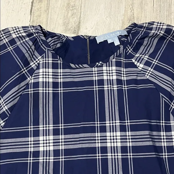 Hill House Norah Nap Navy Plaid Mini Dress Size Medium - Image 5