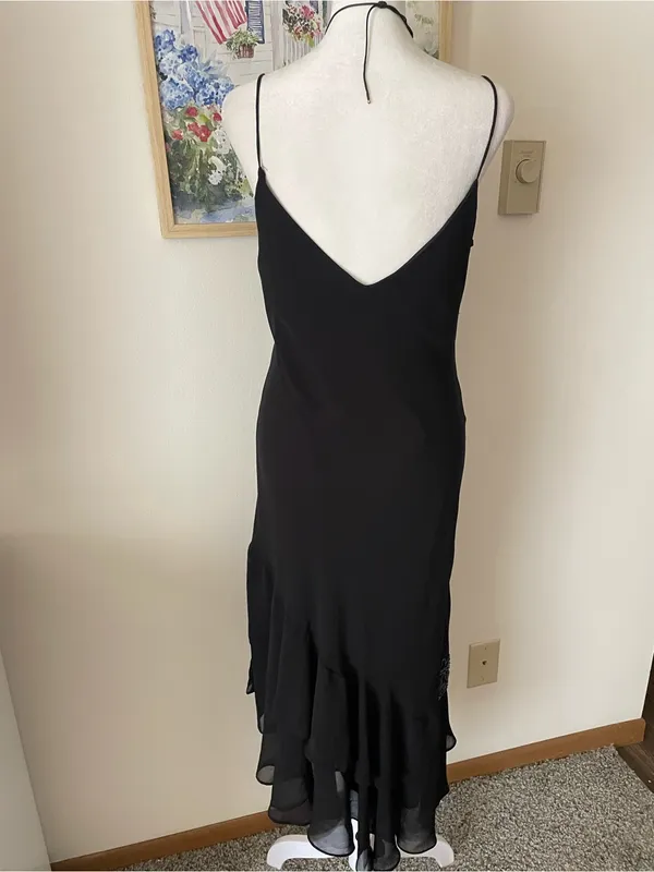Dressbarn Vintage 90s Y2K Asymmetrical Beaded Ruffle Slip Midi Dress Size US 8 - Image 7