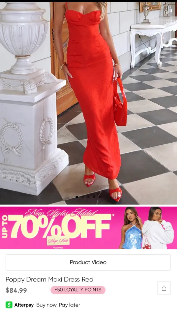 WHITE FOX XS Red Satin Jacquard Spaghetti Strap Maxi Dress Lace-Up Ruched - Image 5