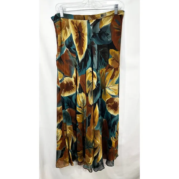 Jones NY Size 12 Maxi Skirt Silk Brown Floral‎ Y2K Fairy Grunge Whimsigoth 640 - Image 2