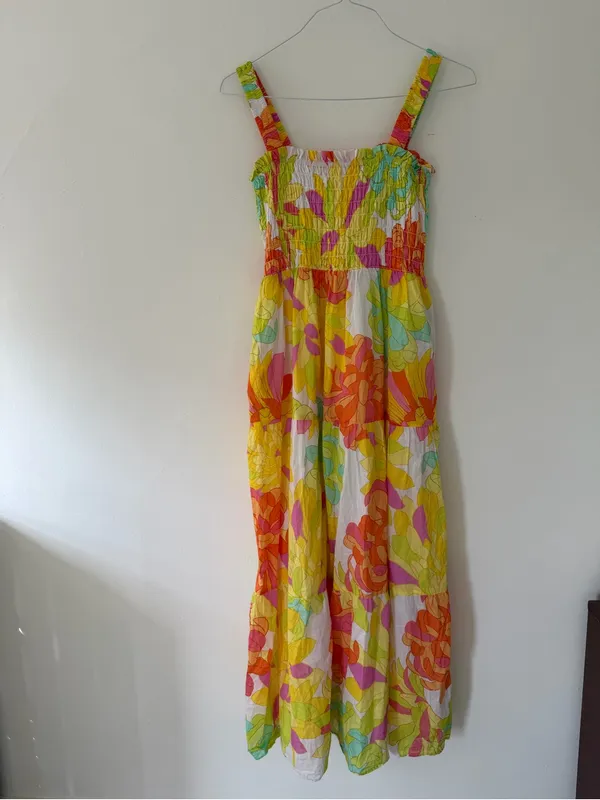 Seafolly Palm Springs Smocked Midi Dress in Lime Light Multi Floral Size Medium - Image 3