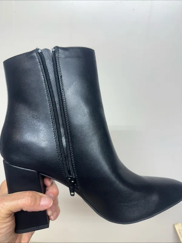 Thompson by Macy Black Faux Leather Block Heel Ankle Boots - Image 4