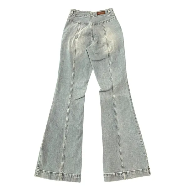 Shyanne High Waisted Flare Jeans Light Wash Seam Front Patch Pocket Western Boho - Image 4