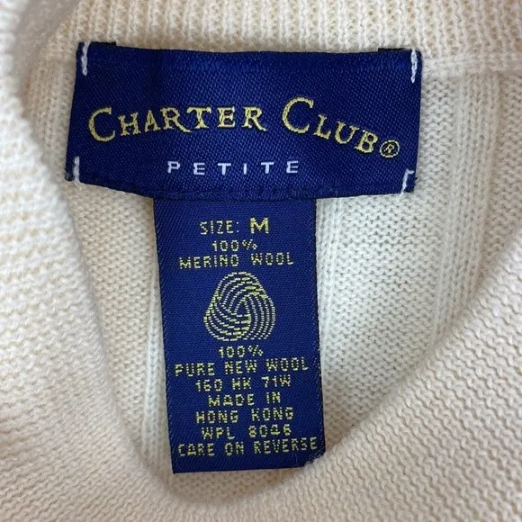 Charter Club 100% Wool Ribbed Ivory Long Sleeve Mock Turtleneck Sweater MP M - Image 6