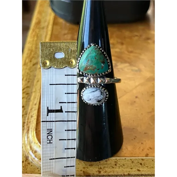 Royston Turquoise White Buffalo Sterling Silver Ring Size 7 - Image 7