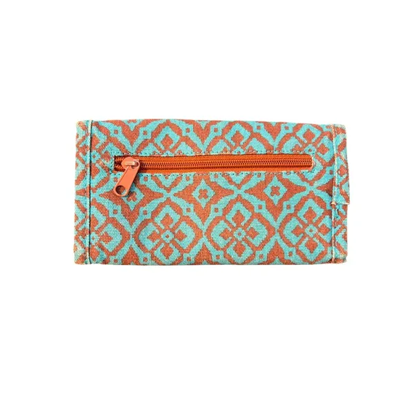 Kavu Trendy Geometric Print Wallet Blue Brown Trifold Zip Pocket ID Holder READ - Image 3