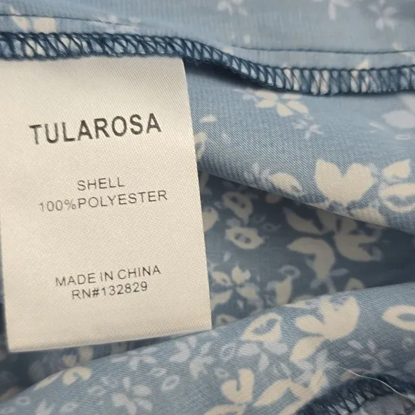 TULAROSA NWT Tanya Satin Blue Floral Cut-Out Ruffle Dress with Tie‎ front Medium - Image 7