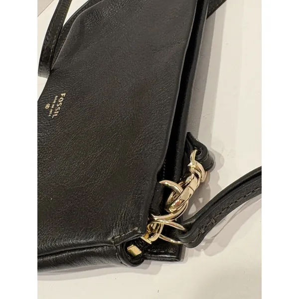 Designer FOSSIL Mini Crossbody Bag Purse In Black Leather EUC - Image 3