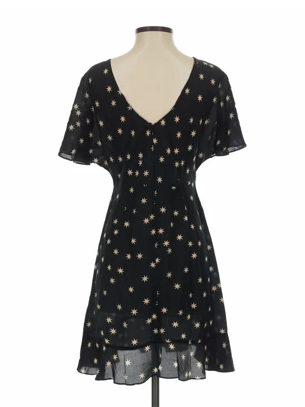 NWOT Pam & Gela Black & White Star Print Washed 100% Silk Flutter Sleeve Dress 6 - Image 6