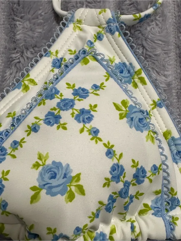 Wild Fable Floral String Bikini Set — Blue & White — Size S (4–6) — NWT - Image 3