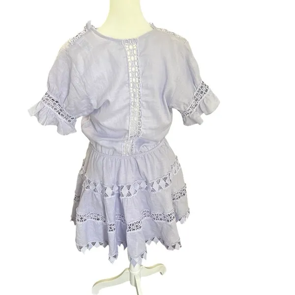 Peixoto Ora Lavender Eyelet Lace Cotton Mini Dress Flutter Sleeve Boho Resort S - Image 7