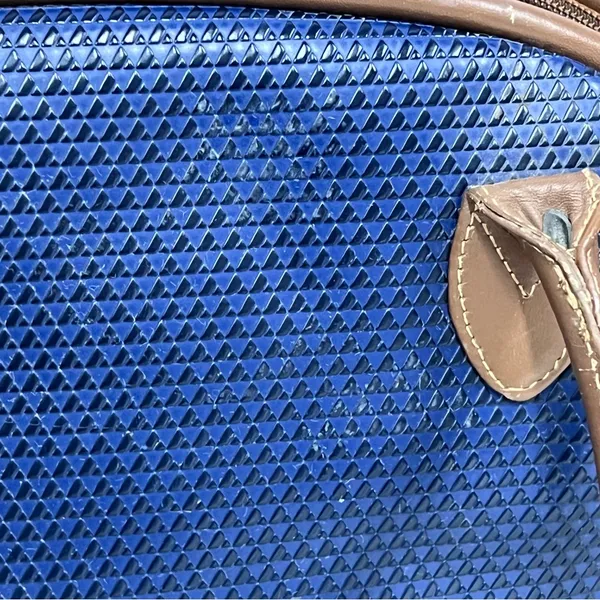 Vintage Liz Claiborne Blue textured handBag leather trim 80’s tote - Image 14