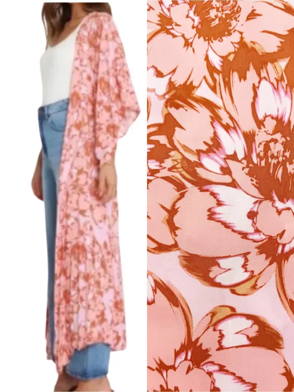 Petal + Pup Longline Floral Open Front Kimono Duster Topper Cardigan Maxi Boho - Image 4