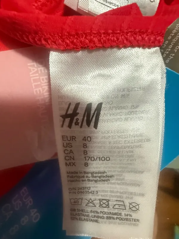 H&M Bright Red Ribbed Bikini Top and Bottom - Image 6