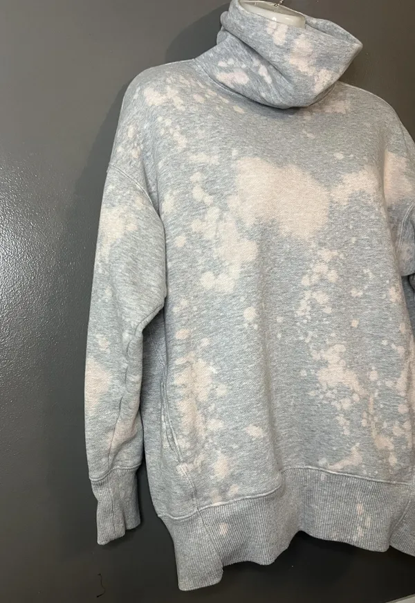 Aerie Sweatshirt Womens XS Gray Bleach Tie Dye Cowl Neck Fleece Pullover Lounge - Image 2