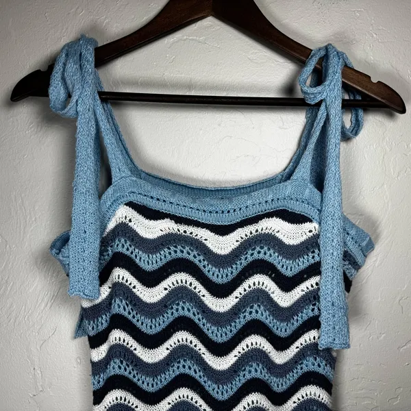 FCT With Love *FLAWED*‎ Crochet Blue and White Wave Mini Dress Size Large - Image 5
