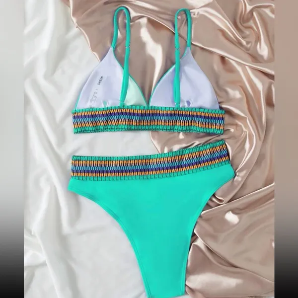 Cute High waist Trim Triangle
Bikini Swimsuit medium Green - Image 2