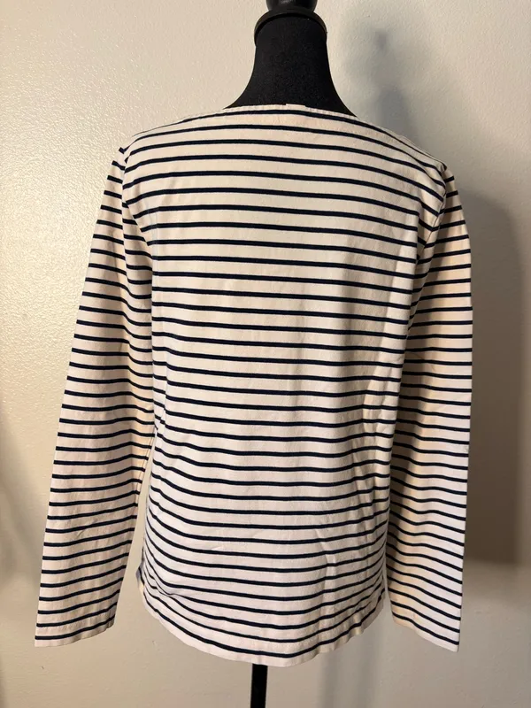 J.Crew blouse boat neck navy blue and cream color - Image 3