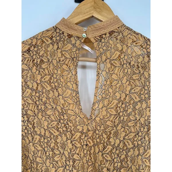 Free People Yellow Tell‎ Tell Secret Origins Eyelash Lace Tunic Dress Size XS - Image 5