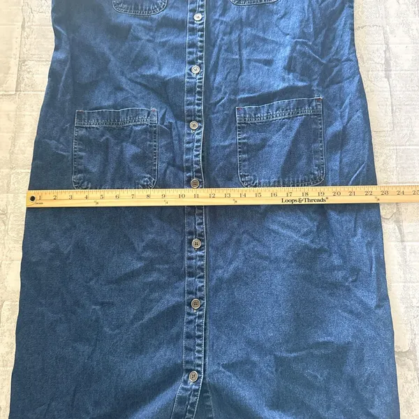 Expression Vintage Blue Denim Sleeveless Button Front Midi Dress Prairie Boho - Image 6