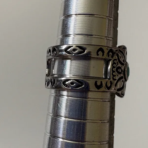 Sezane Boho Silver Tone Turquoise Wide Band Statement Ring Size 6.5 - Image 2