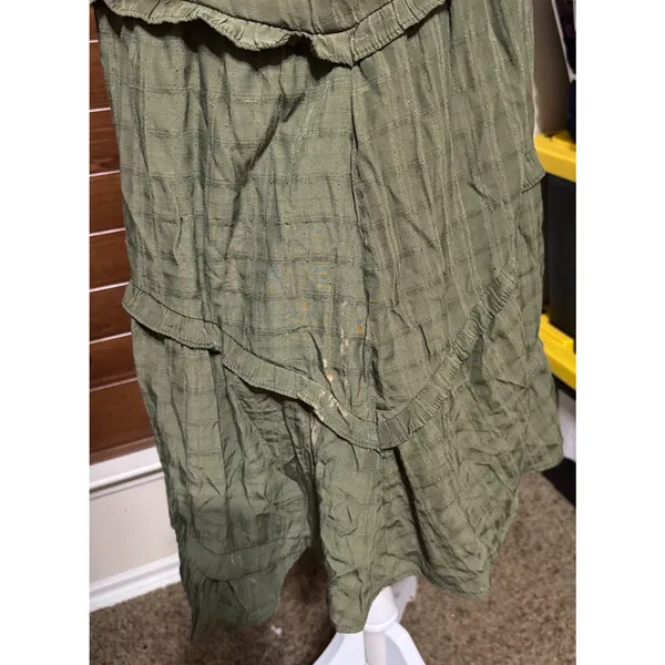 Entro Ruffle‎ Tiered Dress Sz M Cottagecore olive green gauzy FLAW - Image 6