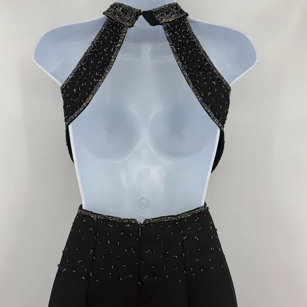 Y2K Beaded Halter Prom Dress Sz 0 Open Back Glam Vampy Gala Formal Full Length - Image 8