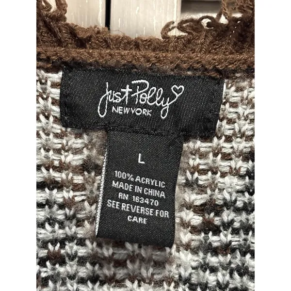 Just Polly‎ Argyle Knit Crop Sweater V Neck Long Sleeve Size Large Soft Fray Hem - Image 2