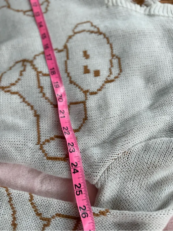 Just Polly White Kawaii Distressed Teddy Bear Sweater Soft Grunge Small - Image 4