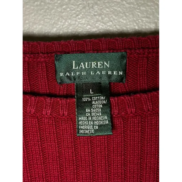 Ralph Lauren Vintage Red 100% Cotton Ribbed Knit Pullover Sweater Women Sz Large - Image 8