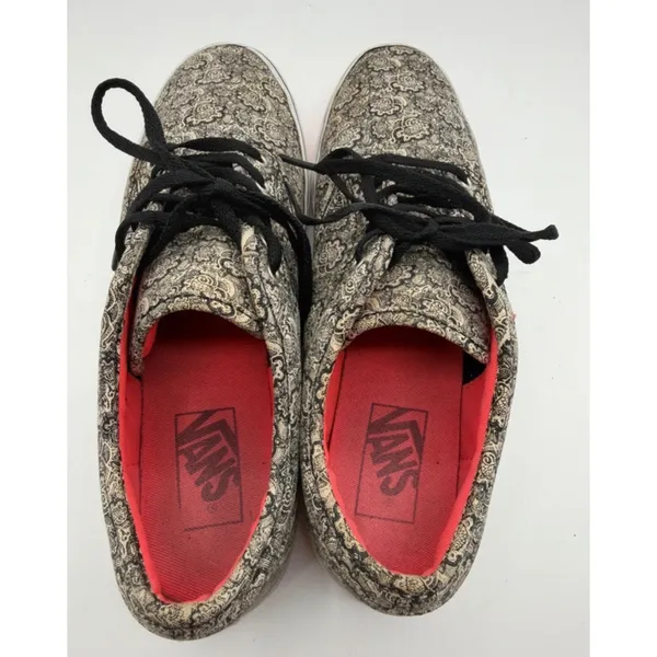 Vans Sneakers Paisley Floral Lace Print Low Top 8.5 Black Tan Streetwear Boho - Image 4