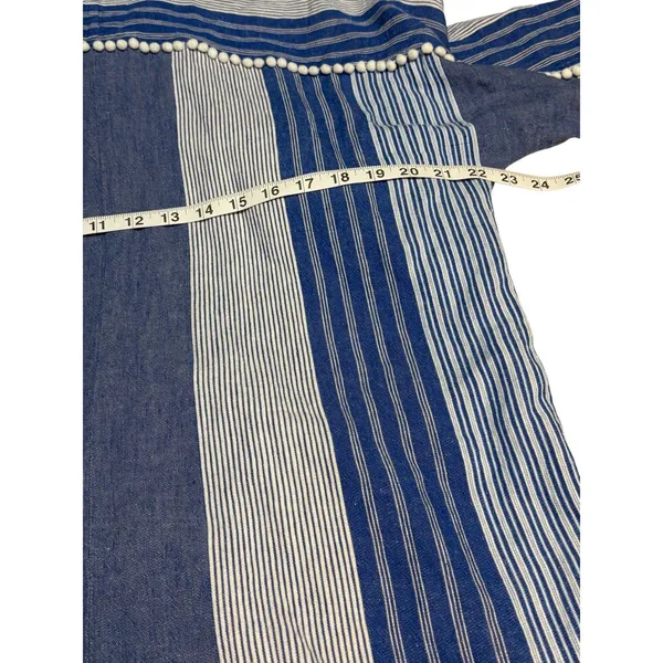NIC+ZOE Linen Blend Striped Tunic Top Mini Dress Large Blue White Pom Trim - Image 6