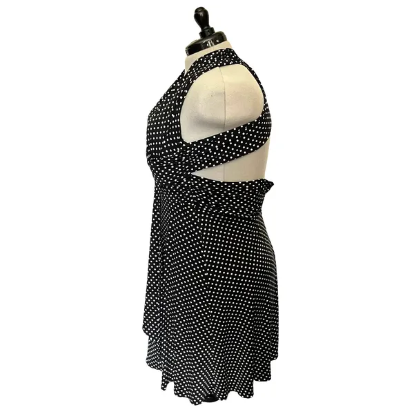 Melanie Lyne Polka Dot Halter Dress Sz 16 Pinup Black Open Back Rockabilly Retro - Image 7