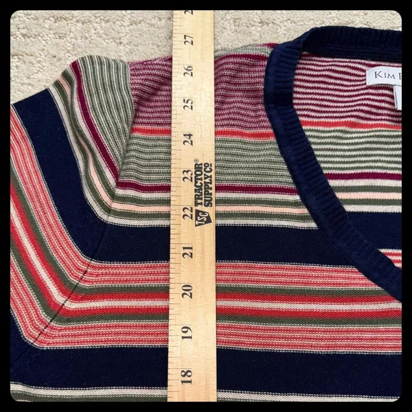 Kim Rogers Sweater‎ Womens XL Multicolor Striped V-Neck Cotton Pullover - Image 4