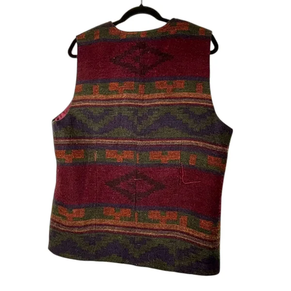 vintage 90's L Tribal wool vest Aztec Southwestern pattern Western CowgirlCore - Image 3