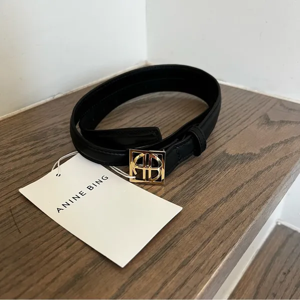 Anine Bing AB Monogram Leather Belt in Black with Gold Hardware - NWT - Image 4