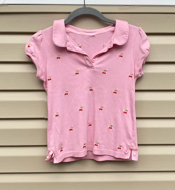 Cherry Print Polo Shirt Pink - Image 2
