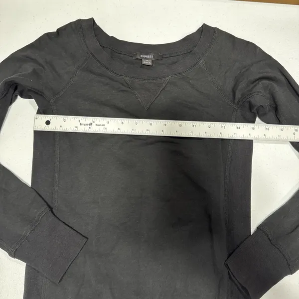 Express Knit Top Womens Sz S Black Raglan Sleeve Round Neck Studded Hem Pullover - Image 6