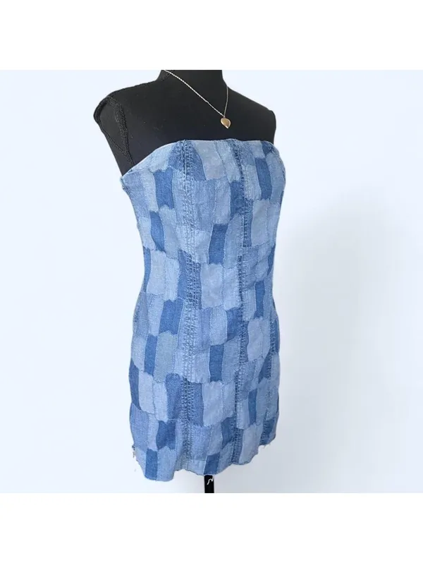 Wild Fable Y2K Coastal Fairycore Patchwork Denim Bodycon Mini Dress Size Medium 💙 - Image 3