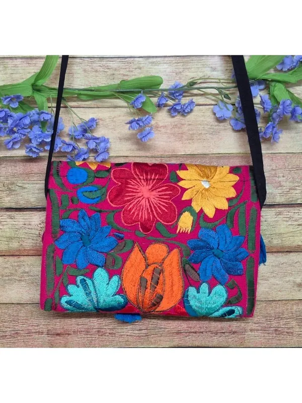 NWOT Mexican Embroidered Crossbody Envelope Purse Multicolor Floral Tassels - Image 4