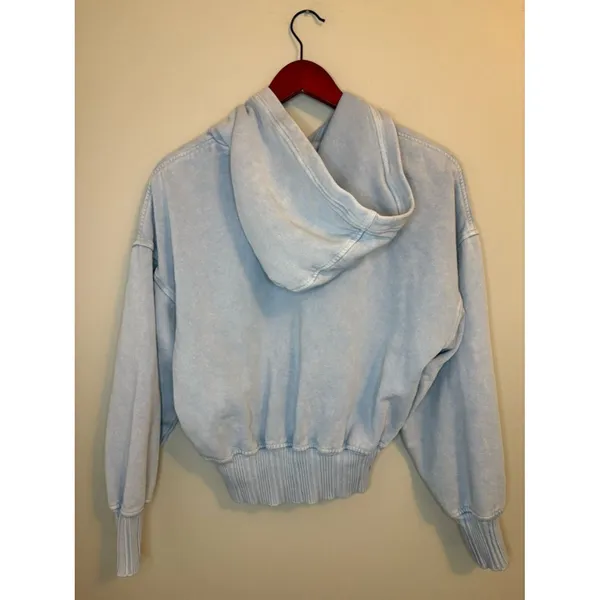 Aerie Blue Cropped Hoodie XS Soft Fleece Pullover Sweatshirt - Image 2