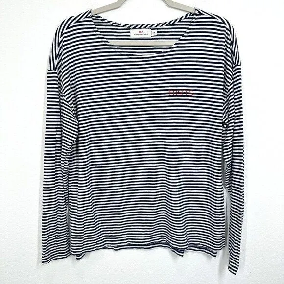 Vineyard‎ Vines Size Medium Navy Blue White Striped Crewneck Longsleeve Modal - Image 2