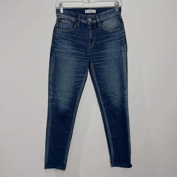Moussy Vintage‎ Warren Skinny Blue Jeans Raw Hem Size 24 Designer Minimalist - Image 3