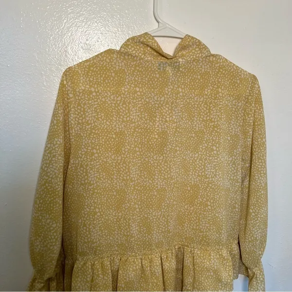 Pinch Womens Size Large Ruffle Dress Yellow White Geometric Dot Pattern Neck Tie - Image 10
