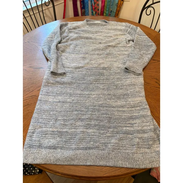 Softies Sweater Dress Womens L Blue Marled Knit Long Sleeve Crew Neck Midi Cozy - Image 2