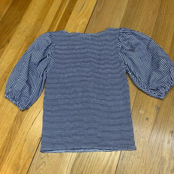Nation LTD Womens Navy White Striped Pima Cotton Puff Sleeve Square Neck‎ Top S - Image 4