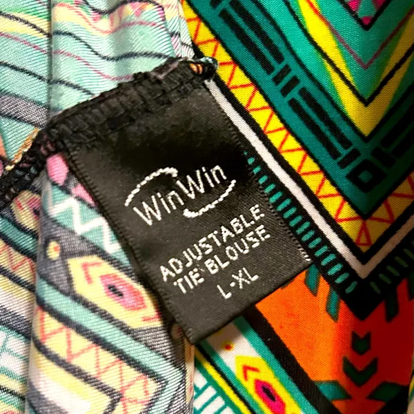 NWOT L/XL Winwin Colorful Chevron Adjustable Tie Blouse/Mini Dress/Coverup - Image 4